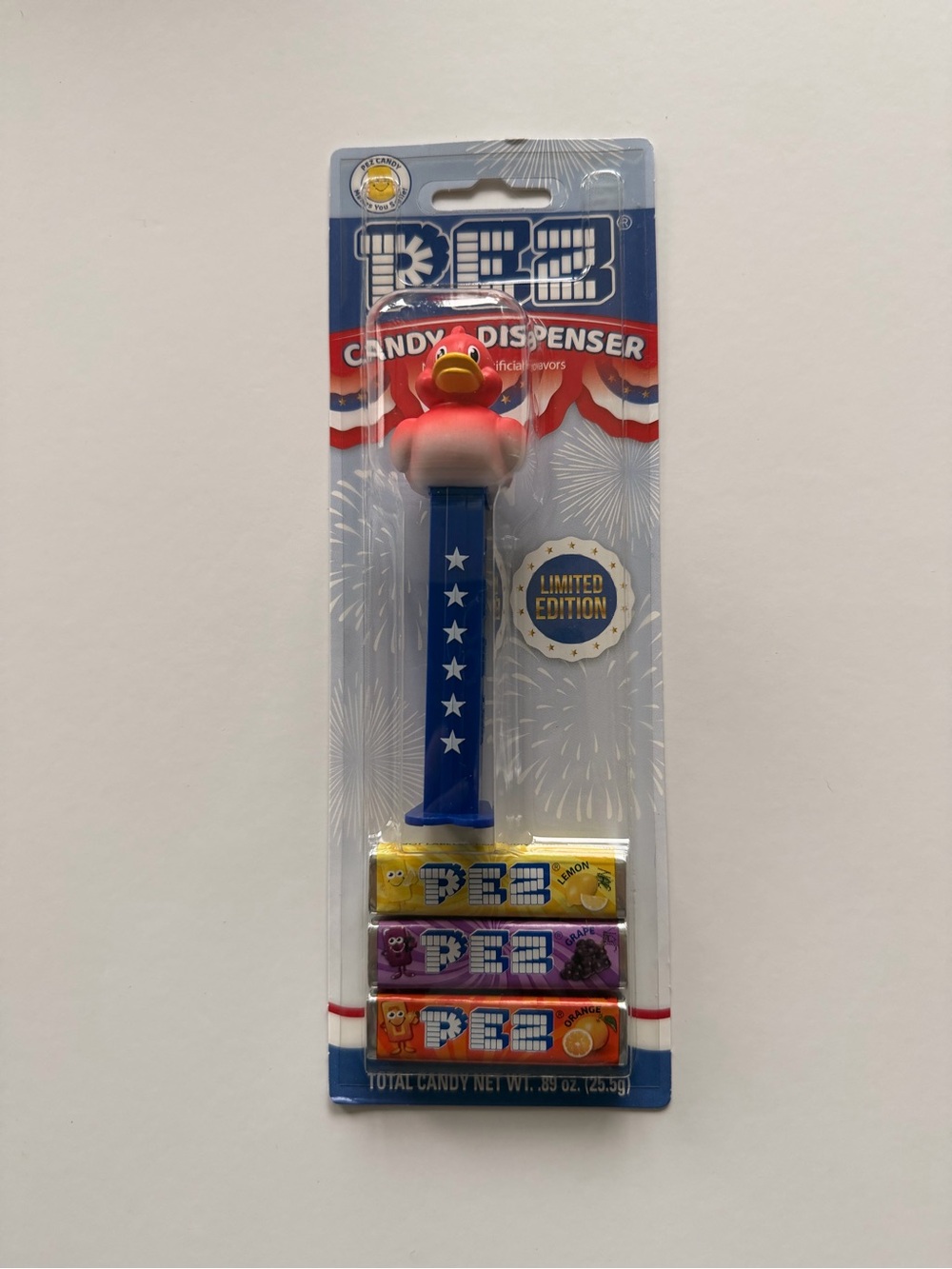 Pez Red White and Blue Duck Candy Dispenser with Blue Stem - Limited Edition